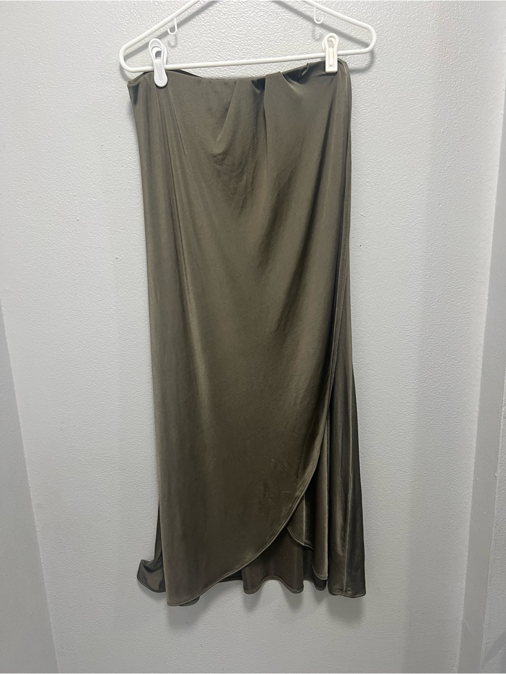Free People Olive Green Draped Asymmetrical Maxi Skirt Size 6 Boho